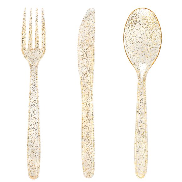 Platería desechable de plástico WDF 360 Gold Glitter 360 unidades