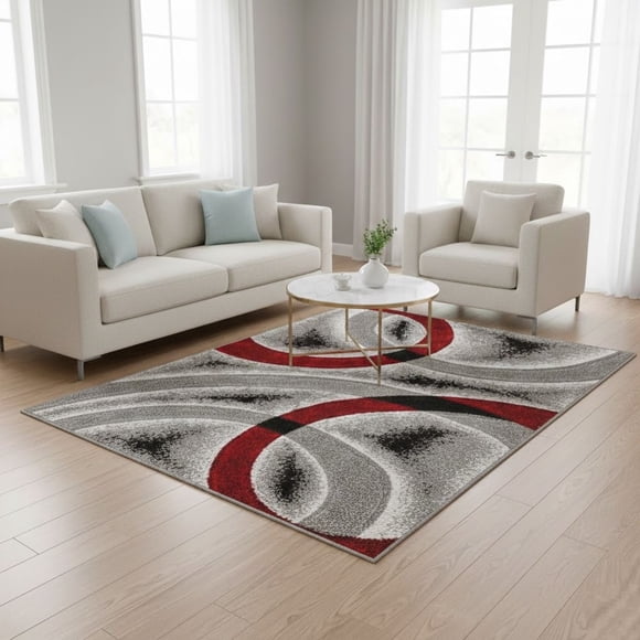 Alfombra para sala diseño gris circulo rojo ilusión óptica 3d juvenil 200x240 cmio