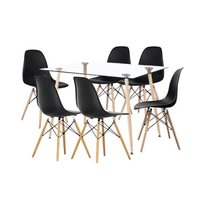 Klik Muebles - Comedor Mesa De Vidrio Rectangular 120X80 + 6 Sillas Eames Negras