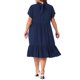 thumbnail image 4 of GRACIA Y GRANDEZA Vestido midi de rayón para mujer de talla grande, color sólido, manga de pétalo, dobladillo con volantes, vestido de línea A con lazo en la espalda 2X Azul Marino, 4 of 8