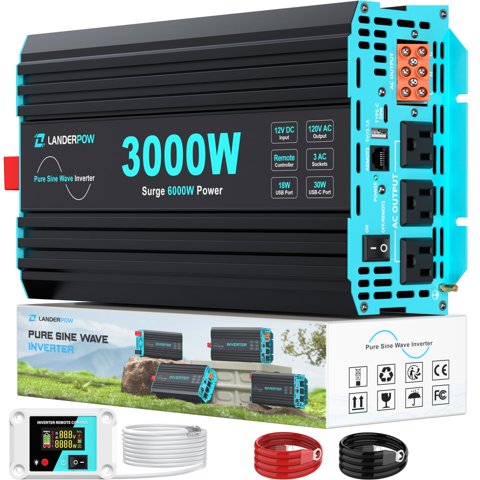 Inversor De Corriente Landerpow De 3000 W, Onda Sinusoidal Pura, 12 V Dc A 120 V Ac