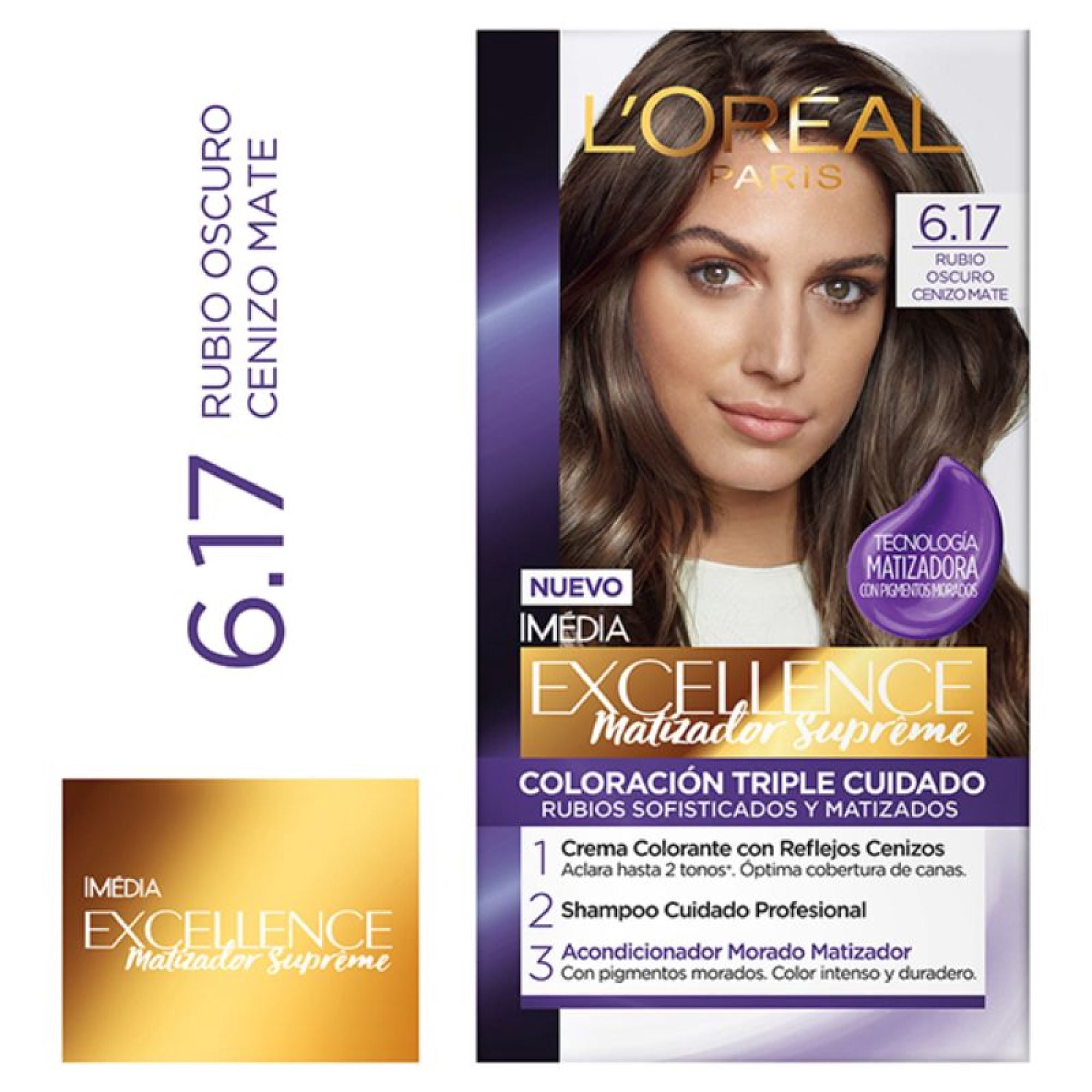 Coloración Excellence Cabello Rubio Oscuro Cenizo Matte Tono 6.17