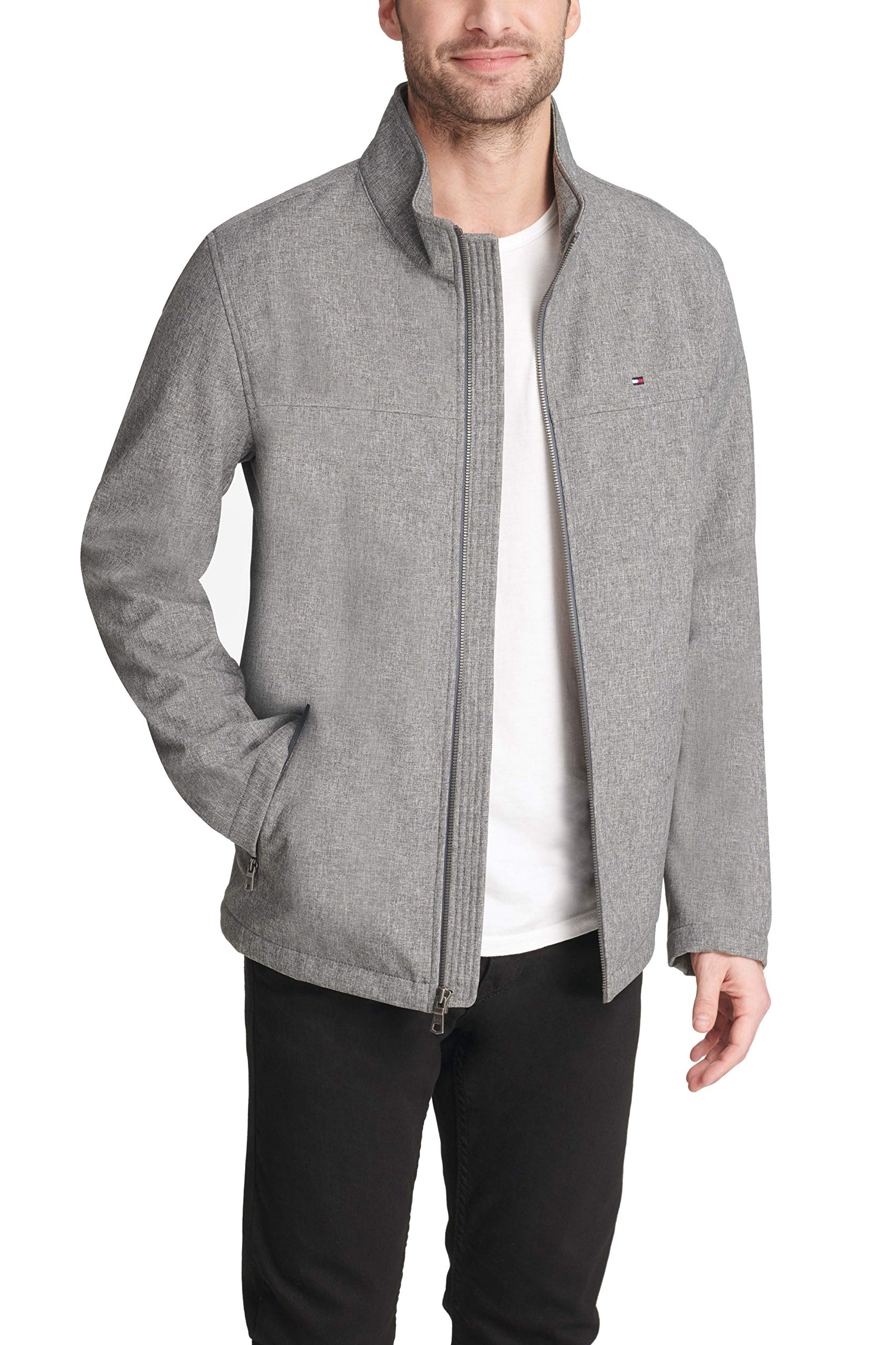 Chaqueta Tommy Hilfiger Active Soft Shell Para Hombre, Color Gris Jaspeado