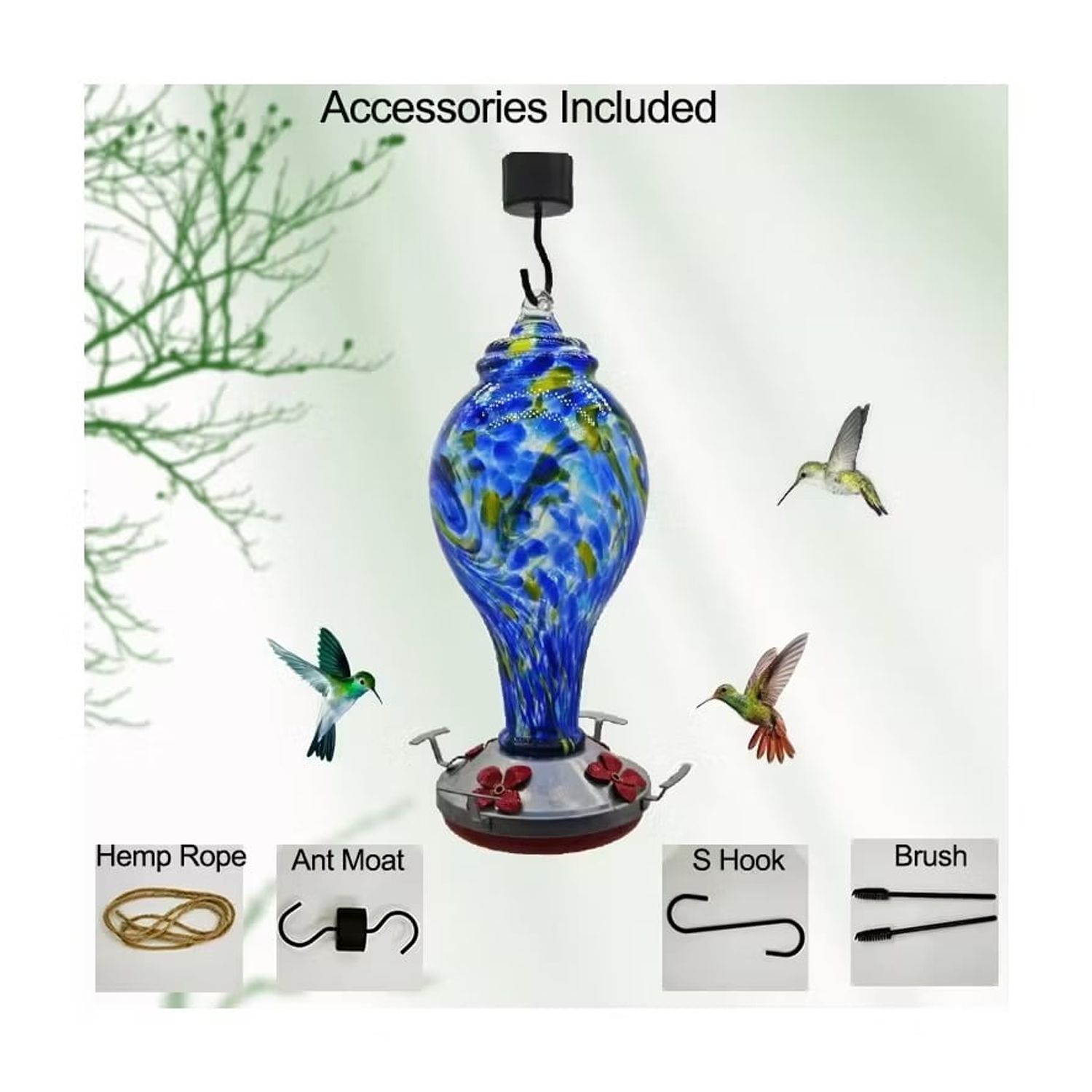 D&M - Comedero Para Colibríes Vidrio Soplado Exteriores1065 Ml