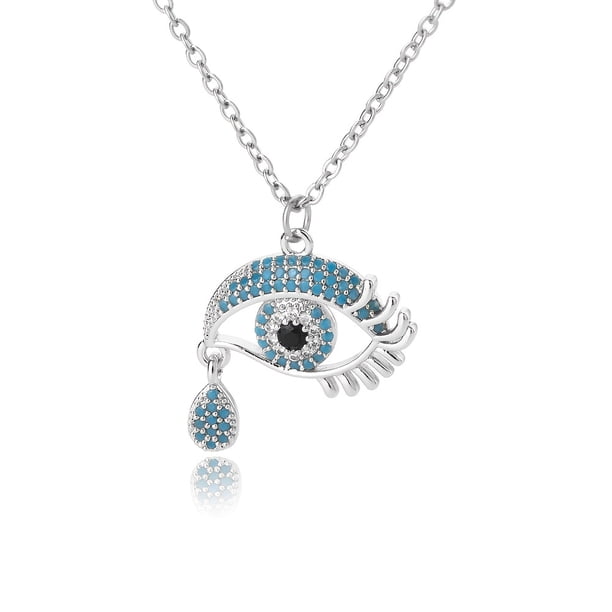 18K Gold Plated Copper Evil's Eye Zircon Pendant Necklace Clavicle Chain Good Luck Neck Jewelry