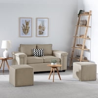 Muebles Cottoni - Sofá 2 Cuerpos + 2 Pouf Sicilia Tela Beige
