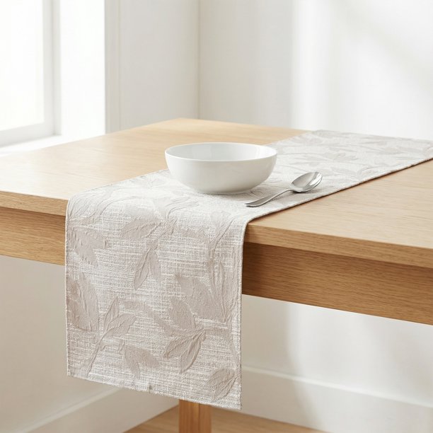 Camino de Mesa para Decoración de Cocina Decoraciones de Cumpleaños, Largo Camino de Cocina Floral de Poliéster para Decoración de Mesa de Cocina y Comedor Gris 13.8x63 pulgadas