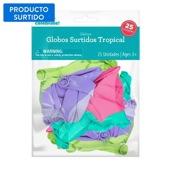 Set 25 globos surtidos tropical fucsia-morado-turquesa-verde claro