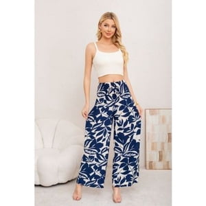 Likeshop - Pantalon Mujer Palazzo Floreado Tipo Lino Pretina Alta Elasticado 3008