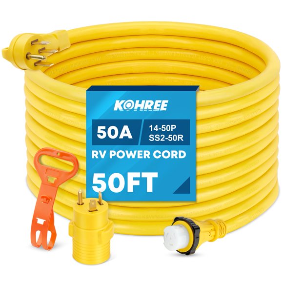 Cable de extensión Kohree de 15 m, 50 amperios, para RV, con conector twist lock