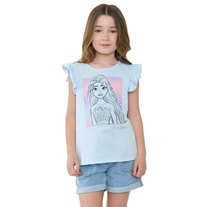 Polera Niña Kids M/C Frozen Vuelitos Celeste Corona