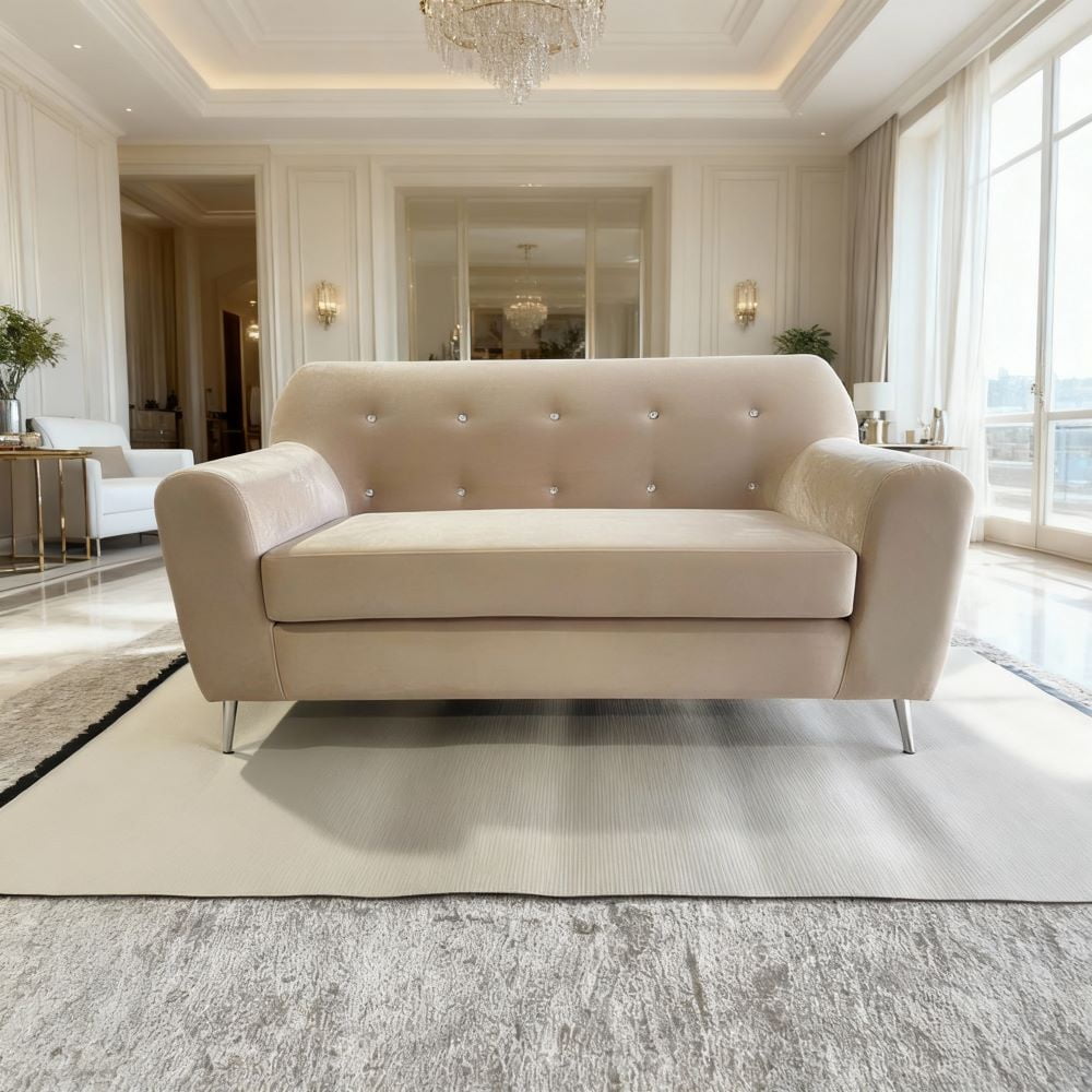Muebles New - Sofa Dos Cuerpos Beige Felpa
