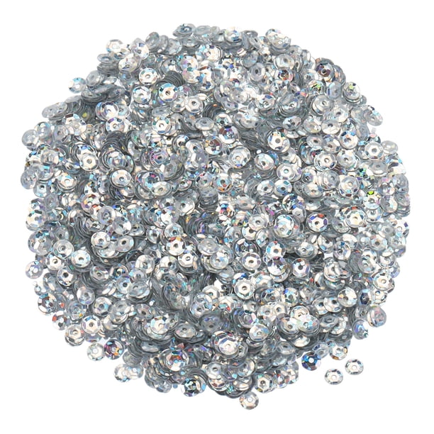 Uxcell Lentejuelas Sueltas 0.15" Lentejuelas Láser 3000Pcs Lentejuelas de Copa Lentejuelas para Bordado para Hacer Joyas Manualidades Costura Plata