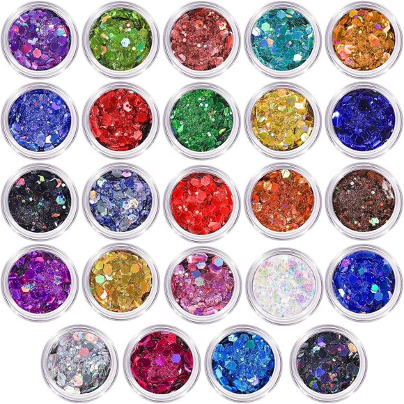 LEOBRO Glitter, 24 frascos de glitter grueso holográfico para manualidades