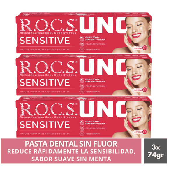 Pack 3 Pasta Dental Sin Menta Rocs Uno Sensitive 74g Sin Fluor