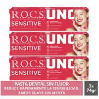 Pack 3 Pasta Dental Sin Menta Rocs Uno Sensitive 74G Sin Fluor