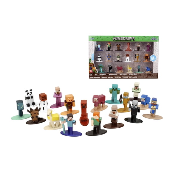 Set de minifiguras fundidas a presión Jada Minecraft Nano Metalfigs, paquete de 18