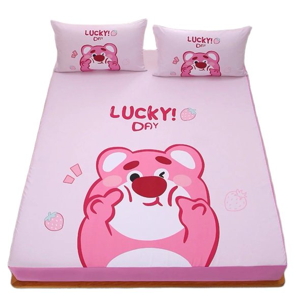 Cartoon Bear Fitted Sheet,Strawberry Bear Fitted Sheet Children,Baby Bedding, Teenager Digital Printing Sheets Cover Bed Sheets
