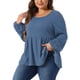 thumbnail image 4 of Agnes Orinda Blusas de Talla Grande para Mujeres Cuello Redondo Manga Larga Top de Punto Peplum 3X Gris Azul, 4 of 6