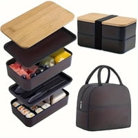 Xusx111 - Caja De Almuerzo Para Adultos Con Bolsa De Almuerzo, Contenedores Apilables De La Caja De Almuerzo Para Adultos, Caja De Almuerzo Bento Con Divisores Negro
