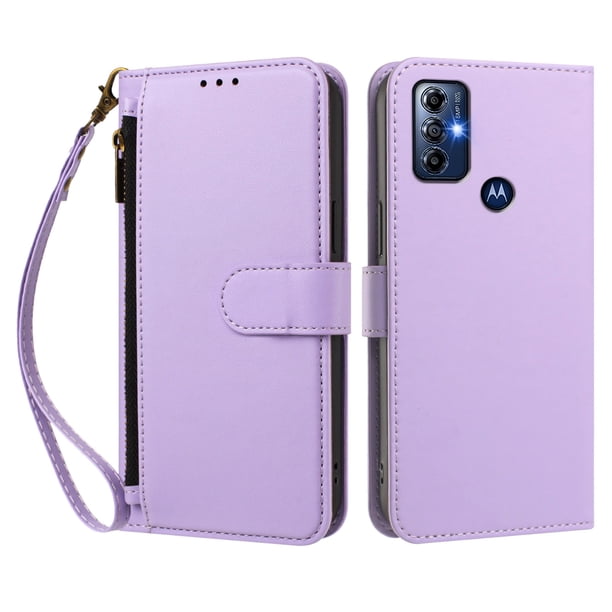 Funda Tipo Billetera para Motorola Moto G Play 2023 con Soporte y Bolsillo con Cierre Morado