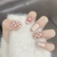 thumbnail image 1 of White Heart Checkered Press On Nails Short, Glue On Nails Square Shape Acrylic Nails Press On With Soft Pink Color Design Fake Nails Set For Women Girls 24PCS, 1 of 2