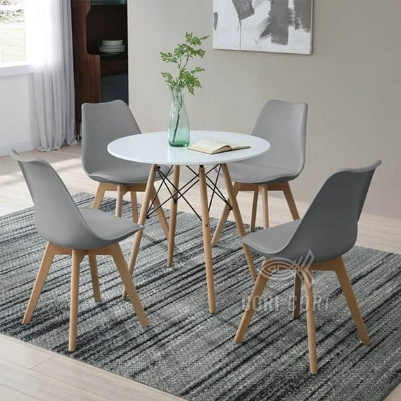 Comedor Mesa Blanca 80cms + 4 Sillas Tulip Gris