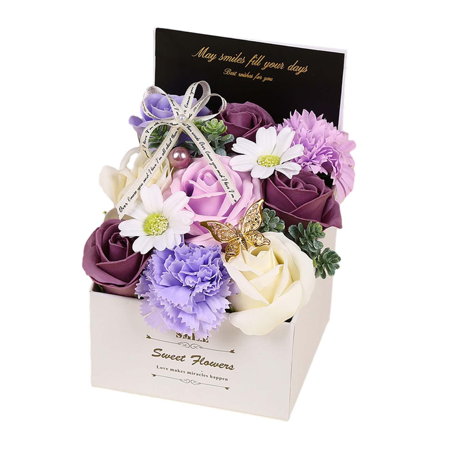 Magideal - Caja De Flores De Jabón Jabón De Flores En Caja De Regalo Jabón De Rosas Romántico Jabón De Baño De Flores Artificial Para Aniversario De Boda Mamá El Púrpura