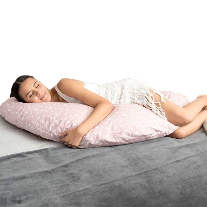 Amamantas - Cojín Maternal Multifuncional De Microperlas Estampado: Rosa Con Estrellas Blancas. Liso: Palo Rosa.