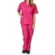 thumbnail image 1 of Uniforme de trabajo de enfermería con cuello en V y bolsillo de color sólido europeo y americano para mujer, 1 of 5