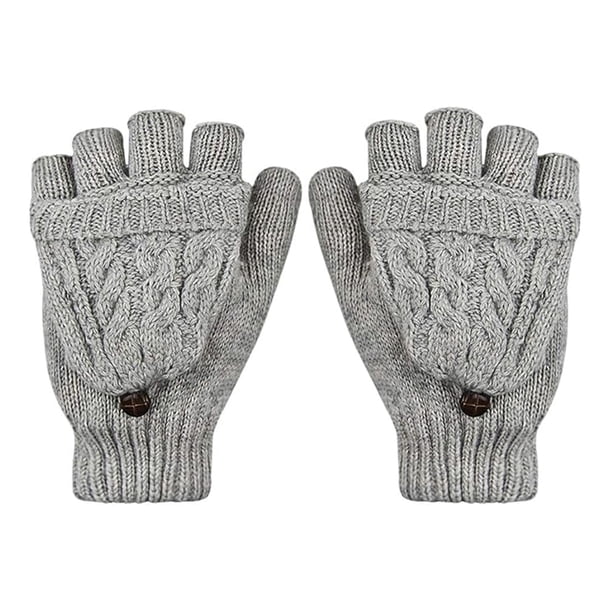 Guantes de punto de lana cálidos de invierno para mujer, convertibles, sin dedos, con funda para manoplas