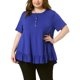 thumbnail image 1 of Blusas con dobladillo con volantes y cuello en V con botones y mangas cortas para mujer de talla grande de Agnes Orinda para escuela o universidad L Azul Real, 1 of 6
