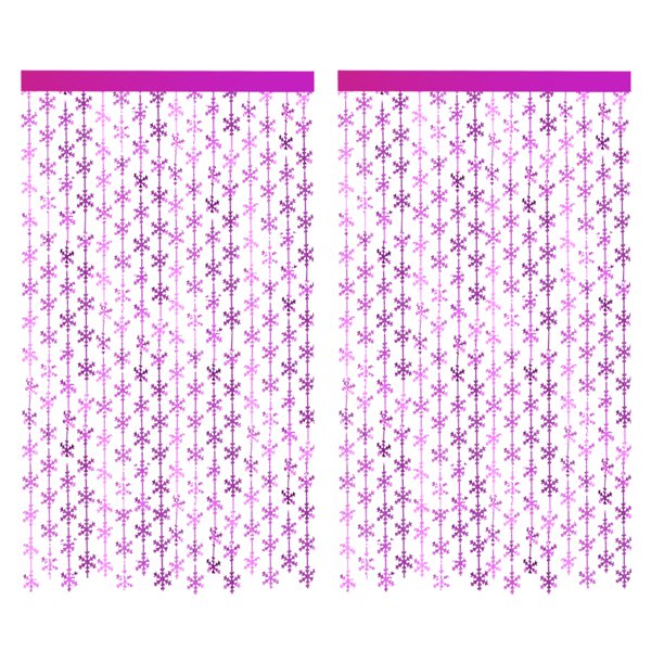 2 cortinas con flecos de copos de nieve y flecos metálicos brillantes para decoración de fiesta de cumpleaños de niña.