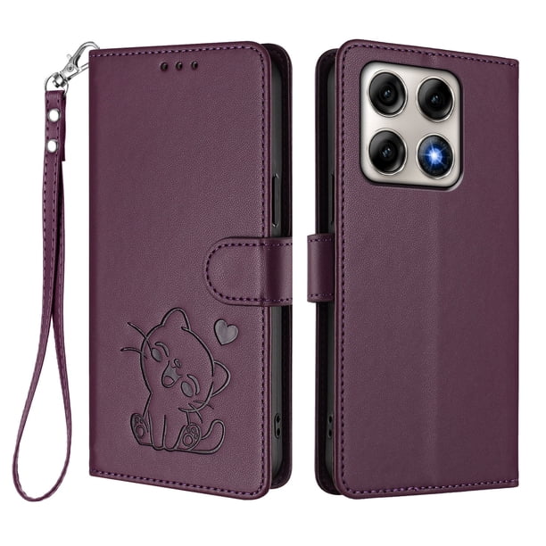 Carcasa Billetera de Cuero Sintético para Motorola Edge 70 Pro, Morado Oscuro