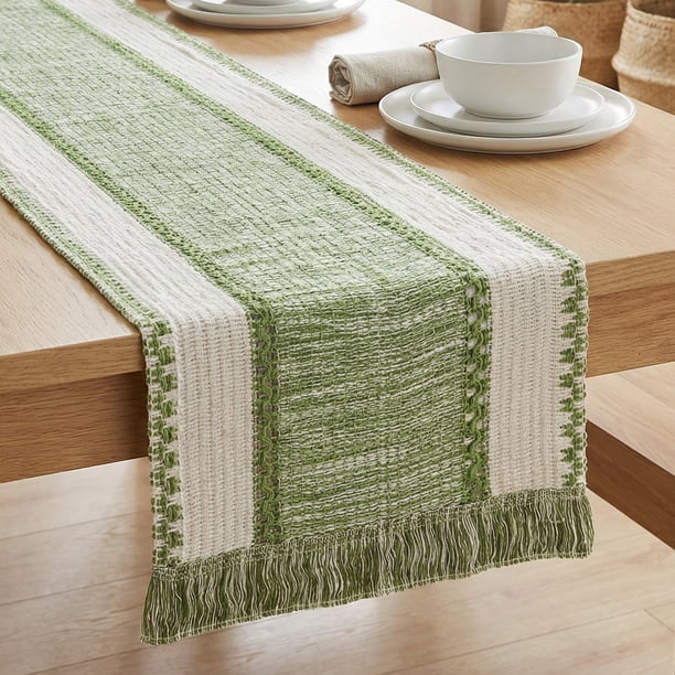 Camino de Mesa REGALWOVEN para Decoración de Cocina Decoraciones de Cumpleaños Camino de Cocina Largo con Borla para Decoración de Mesa de Comedor Verde 11.8x63 pulgadas