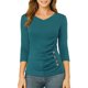 thumbnail image 1 of INSPIRE CHIC Blusa fruncida para mujer de regreso a clases con botones decorativos, cuello en V, manga 3/4, top de punto sólido azul verde XL, 1 of 7
