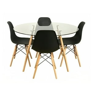 Klik Muebles - Comedor Mesa Eames Vidrio 100Cm + 4 Sillas Eames Negras