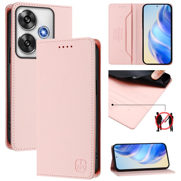 Funda Billetera con Soporte para Xiaomi Poco F6 Bloqueo RFID Plegable Rosa