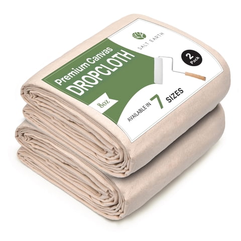Lona Drop Cloth Salt Earth, 100% Algodón Reciclado, 5 X 5 Pies, Paquete De 2 Unidades