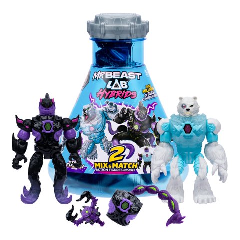 Figuras De Acción Mrbeast Lab Hybrids, Paquete Múltiple, Tiburón Contra Oso Polar