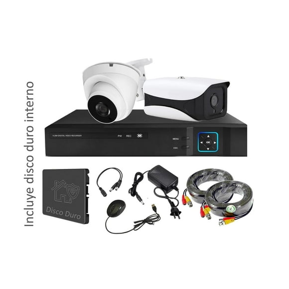 Kit 2 Cámaras Seguridad Mixto HD con Disco Duro M22HDD
