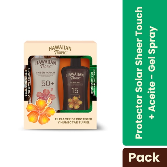 Protector solar + aceite bronceador Hawaiian Tropic sheer touch fps50 + fps15, 480 ml