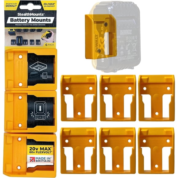 Soporte de batería StealthMounts compatible con DeWalt 20/60 V, paquete de 6, amarillo