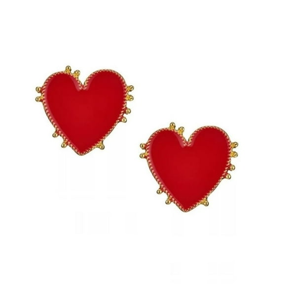 Aros Mujer Diseño Corazón Rojo Esmaltado