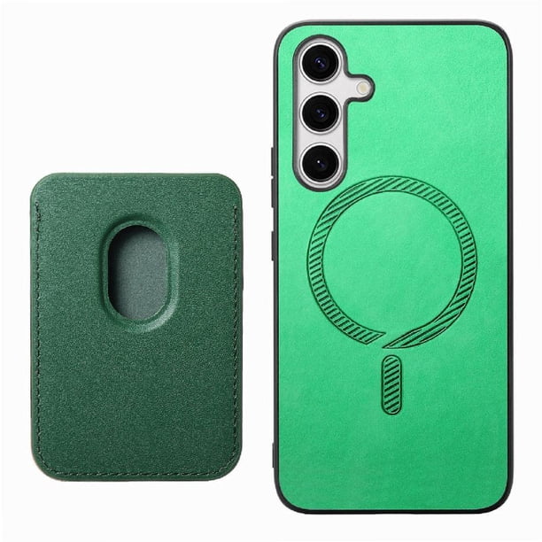 Funda de Cuero Magnética con Tarjetero para Samsung Galaxy S25 Cubierta Delgada Verde