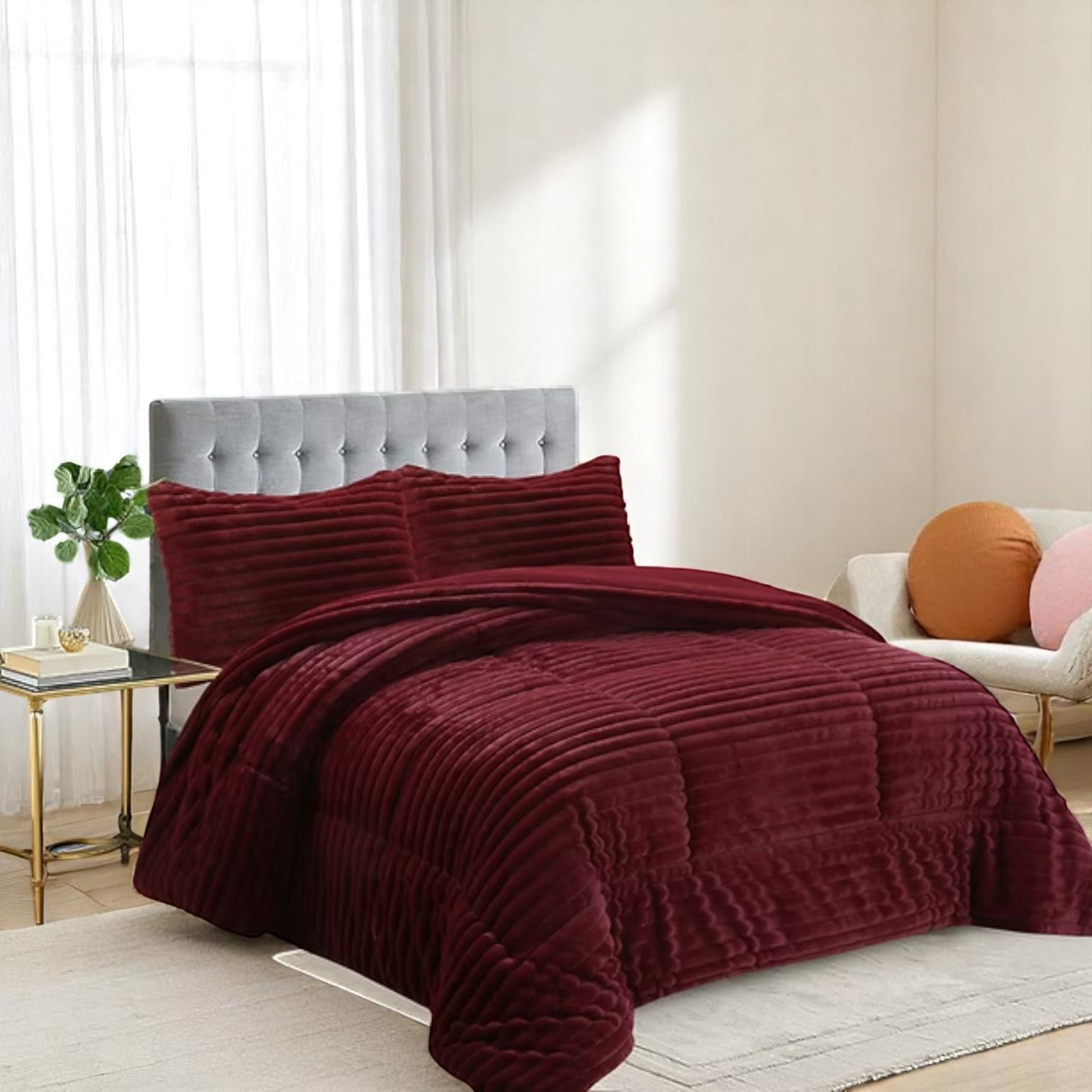 Cubrecama Premium Pelo De Conejo Sintetico Con Chiporro Lineas M16