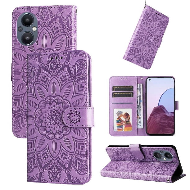 Funda tipo cartera FOXDOCK para OPPO Reno 7Z , diseño girasol en relieve, cuero PU, cierre magnético, soporte y tarjetero