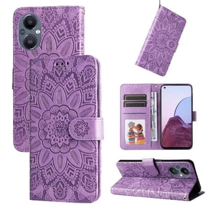Funda Tipo Cartera Foxdock Para Oppo Reno 7Z , Diseño Girasol En Relieve, Cuero Pu, Cierre Magnético, Soporte Y Tarjetero