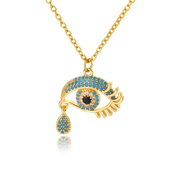 18K Gold Plated Copper Evil's Eye Zircon Pendant Necklace Clavicle Chain Good Luck Neck Jewelry