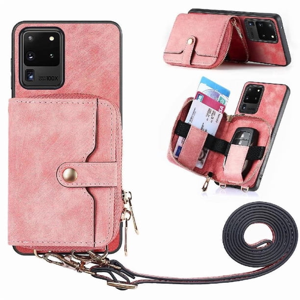 Funda Tipo Cartera con Correa Cruzada para Samsung Galaxy S20 Ultra Protección Contra Golpes Rosa